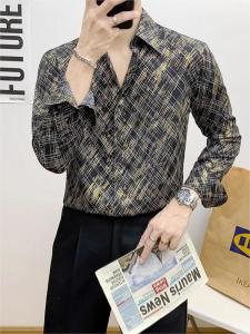 Accessible Luxury British Style Shirt K-style Business Floral Mens Long Sleeves Thin Silm Plaid Handsome Shirt Ironing Free Shirt