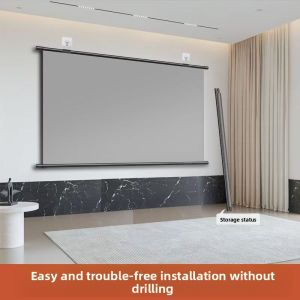 Home Office Projector Screen Wall Mounted 4K Ultra HD Anti-Light 60-120 Inch Full Screen Metal Manual Projection Screen