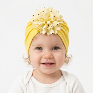 Big Blossom Flower Ribbed Turban Baby Hats Topknot Cotton Cap Toddler Boy Girl Headwraps Bonnet Newborn Beanies Kids Accessories
