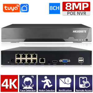 Tuya Face Detection H.265 8CH*4K PoE Network Video Recorder Surveillance PoE NVR 8Channel For HD 8MP 5MP IP Cameras Smart app