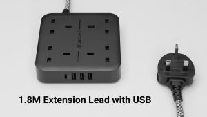 LENCENT Power Strip with USB C Port 4 Way Outlets Power Strip with 4 USB Ports (3.4A 1 Type C and 3 USB-A Ports) Extension Lead Multi Plug Charging Station with 1.8M Braided Extension cord