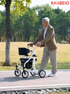 4-in-1 Mobility Wheelchair Combination Rollator Walkers for Seniors No Installation Design Foldable Walker with Seat Durable Aluminum Ergonomic Design Rolling Walker