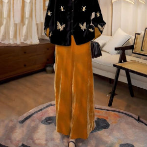 Elegant High Waist Velvet Skirt Draping New Chinese Style Long Dress Autumn 2024 Womens Premium Sensation Half Body Skirt
