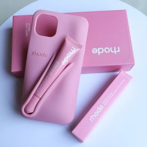 Three-Piece Set For iPhone 13 14 15 Pro Max Rhode Phone Case Gray Toast Espresso Ribbon Raspberry Jelly Silicone Lipstick Cover