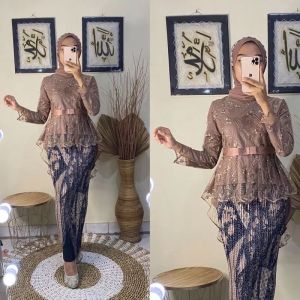 Satu Stel Kebaya Aurora Brokat Tille Pita Kebaya Wisuda Elegan Mewah Kekinian Pesta Kondangan 2025