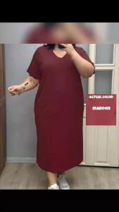 BKK PLUS SIZE VNECK MAXI DRESS/ COTTON MAXI TSHIRT DRESS WITH SIDE POCKET BOTH SIDE