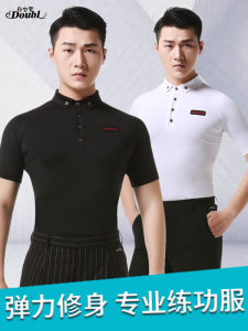 Danbolo Modern Dance Practice Suit Short Sleeve Mens Latin Dance Clothes round Neck Fitness Sports Wear for Men Dancing