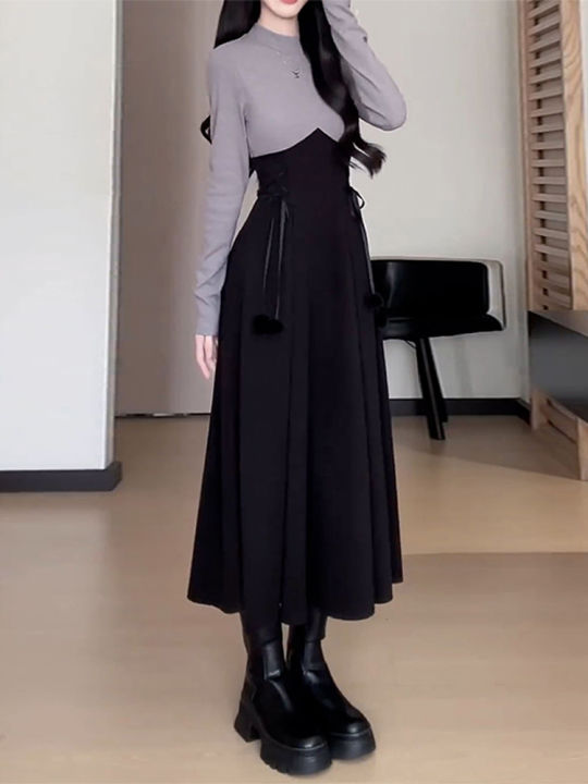 Dear Bird | Đầm Dệt Kim Dài Tay Giả Hai Mảnh Ôm Eo | Lazada.vn