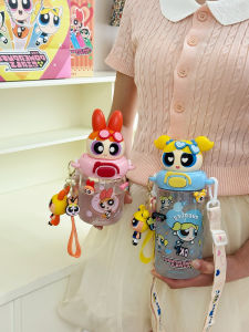 High Temperature Resistant Tritan Straw Cup Cute Cartoon Design Water Bottle for Women Summer Drinkware with Strap Universal Use
