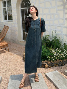 YINLUOYA | ชุดเดรสยีนส์สไตล์เกาหลี แขนสั้น กระโปรงทรงเอ คอตั้ง สไตล์เรโทร แฟชั่นฤดูร้อน 2025 ชุดเดรสยีนส์สไตล์ฝรั่งเศสสำหรับผู้หญิง