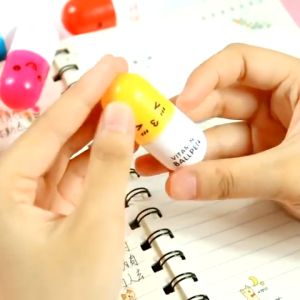 PINK Capsule Shaped Colorful Retractable Ballpoint Pens Emoji Creative Cute Fold Pen Pills Stationery
