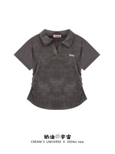 Áo Thun Tay Ngắn Cổ Polo Màu Đen Đơn Giản Cho Nữ Mùa Hè 2025 Áo Thun Cotton Thoáng Khí Thoải Mái Thường Ngày