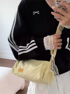 Korean Style Canvas Crossbody Bag Lightweight Sporty Summer College Casual Multi-Pocket Small Pillow Shaped Womens Bag
