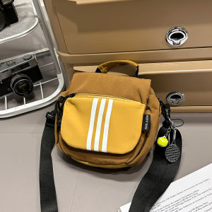Sporty Crossbody Nylon Bag for Men And Women with Three Bars Waterproof Handheld Shoulder Bag Casual Simple Style Square Shape