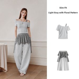Semir | Retro Autumn Set for Women Off-shoulder Short Top Flared Trousers