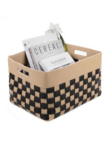 Luxurious Check Pattern Leather Woven Storage Basket