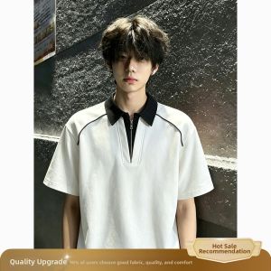 ZHUOCAN | Half-zip Short-sleeve Fake-layered Mens Polo Shirt Summer Chic V-neck Tee