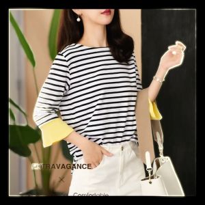 LH.Bigsize ฮิตมาก🌈เสื้อยืดแขนยาว เสื้อลายทางแฟชั่นผู้หญิง เสือลายทางดีไซส์เยี่ยม ใส่เที่ยวหรือใส่ทำงานก็ดูดี ผ้านิ่มมาก ใส่แล้วไม่ร้อน เสื้อลายทางที่ฮิตสุดๆในตอนนี้รีบซื้อเลย🌟