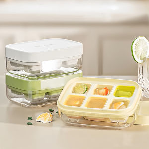 SUBURB 6ช่องน้ำแข็งก้อนถาดซิลิโคนเครื่องทำน้ำแข็งแม่พิมพ์ทำน้ำแข็งที่มีฝาปิดแยกชิ้นส่วนง่ายเยลลี่โยเกิร์ตแม่พิมพ์ช็อกโกแลตเครื่องมือบาร์