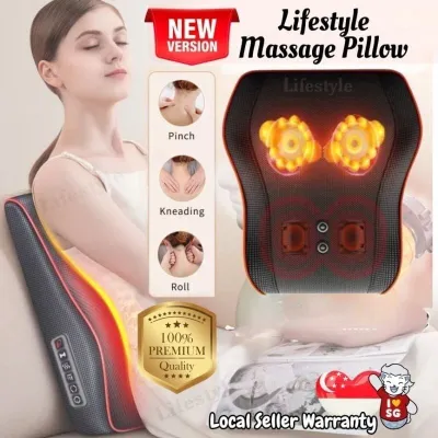 [SG Seller] Electric Neck Shoulder Back Massager Pillow – Deep Tissue Kneading Heat Therapy Pain Relief Ready Stock