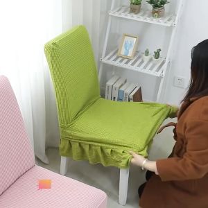 Solid Color Skirt Chair Seat Cover Dining Stretchable Universal Knitted Thick Elastic Chair Cover