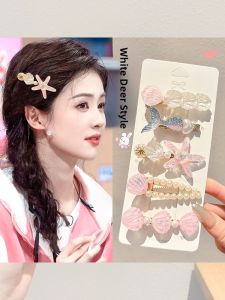 NING ZHOU | Pink Starfish Shell Pearl Side Hair Clips Hair Accessories