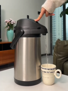 Press-type Pump Stainless Steel Air Pot Thermos Kettle Hot & Cold Insulated Water Dispenser Jug With Faucet Large Capacity Coffee Milk Tea Storage Bucket For Home Commercial Use