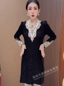 Váy Midi Ren Dày Thời Trang Cho Nữ Mùa Thu Đông Mới Về Váy Dài Xếp Ly Thời Trang Váy Dự Tiệc Váy Dự Tiệc