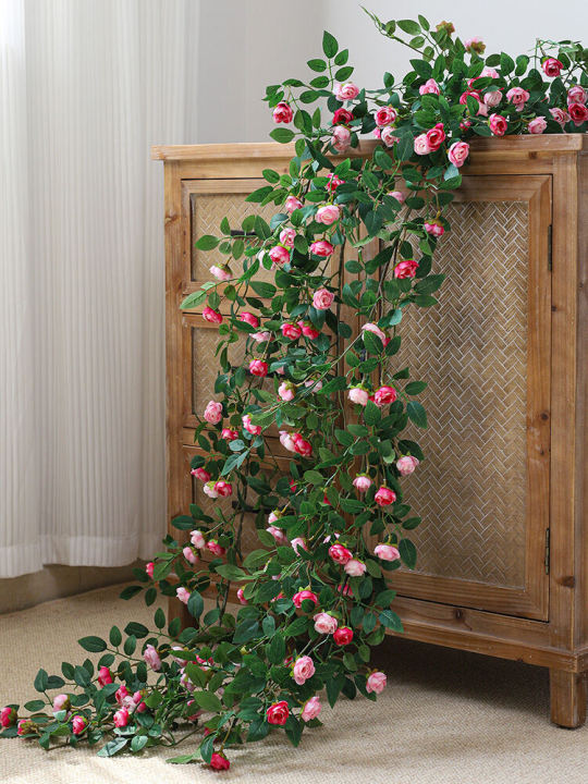 Indoor Rose Vine Artificial Flowers Wall Air Conditioner Pipe ...