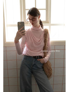 เสื้อถักแขนยาวคอวี EGGKA Pure Color เสื้อชั้นในคอตั้งแขนยาวเข้ารูปเอวเข้ารูป เสื้อชั้นในแบบลำลองสำหรับผู้หญิง