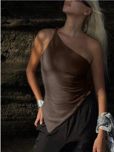 2025 New Fashionable Casual Womens T-Shirt Solid Color Single Shoulder Asymmetrical Slim Fit Top One-Piece Neck