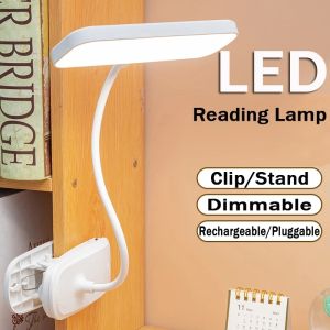 LED Desk Lamp Clip 360 Degree Rotable USB Rechargeable Reading Table Lamp 3-level Brightness Adjustment Eye Protection Light
