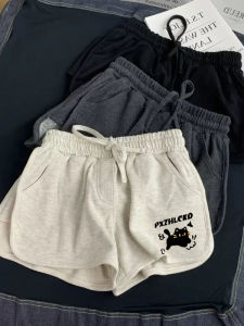 Quần Short Thể Thao Cạp Cao Có Dây Rút Phong Cách Mỹ Cho Nữ Mùa Hè Rộng Rãi Ngoài Trời Quần Bó Màu Xám Quần Bó Thường Ngày