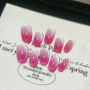 Gradual Gradient Cat Eye White Plum Color Handmade Wearable Nail Art Stickers Advanced Fading Professional Nail Tips