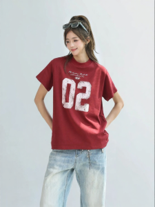 CHANT2nd | Letter Print Short Sleeve T-Shirt Women Summer American Street Retro Style