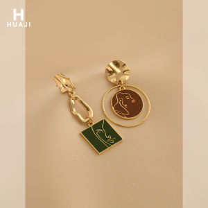 Fashionable Abstract Face Asymmetric Earrings Retro Color Collision New 2025 Alloy Geometric Womens Hoop Earrings Fresh out