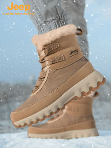 Jeep Winter Mens and Womens Waterproof Northeast Snow Boots Mid-Calf plus Velvet Thickening Thermal Cotton Shoes Couple High-Top Boots