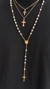 Ingemark 3Pcs/Set Vintage Cross Jesus Pendant Choker Necklace for Men Women Elegant Imitation Pearl Chain Party Jewelry Gifts