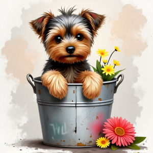 DIY Full 11CT Embroidery Cross Stitch Kits Charming Dog in Bucket Flowers Pre Printed Aida Cloth Needles Threads Animal Gift