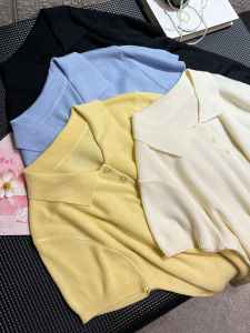เสื้อยืดคอโปโลผู้หญิงแขนสั้น ผ้าขนสัตว์เนื้อนุ่ม ทรงสลิมฟิต ปกโปโล เสื้อเชิ้ตถัก ผ้าฝ้ายผสมโพลีเอสเตอร์