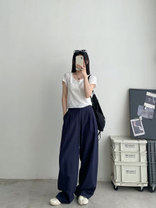 Quần Ống Rộng Màu Hồng Thoải Mái Cho Nữ Mùa Hè Quần Dài Ống Đứng Dáng Rộng Quần Công Sở Cạp Cao Chất Liệu Khác