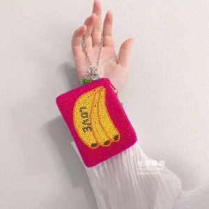 Cuckoo Pearl Embroidery New Square Creative Stylish Banana Handmade Beaded Card Bag Bag Hanging Earphone Short Coin Purse