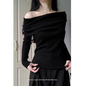 Slim Fit One Shoulder Long Sleeve Knitted Sweater