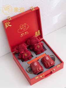 Red Ceramic Wedding Grooming Cup Towel Set Creative Bathroom Utensils Couple Matching Accessories Ceramic Toothbrush Cup Gift Box