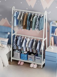 Childrens Floor Mounted Double Layer Clothes Hat Rack Bedroom Baby Special Hanging Clothes Rack Room Clothes Storage Rack