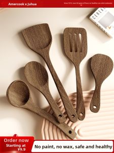 AMERCOOK | Natural Unlacquered Unwaxed Non-Stick Wooden Spatula and Spoon