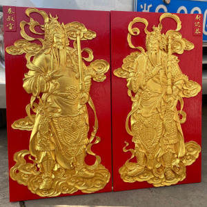 Door-God Wooden Chinese Style Dongyang Wood Carving Relief Entrance Door Wall Pendant Solid Wood Qin Shubao Custom Decorative Hanging Painting
