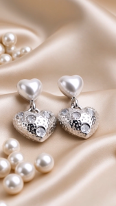 [SG] Pearl Heart Drop Earrings | Crystal Heart Charm Earrings | Romantic Pearl Stud Earrings | Elegant Korean-Inspired Jewellery - ear me out (EMO-70)