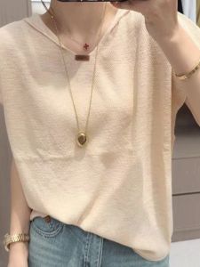 2024 Summer New Arrival Thin Knitwear Loose Slim Looking Western Style Belly-Covering Hooded Sweatshirt Short Sleeve T-Shirt Womens Top