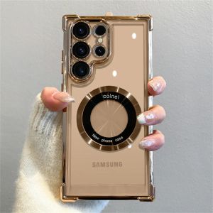 Luxury Plating Magnetic Clear Case For Samsung Galaxy S25 Edge S24 Ultra S23 FE S22 Plus S21 S20 Note20 Shockproof Acrylic Cover